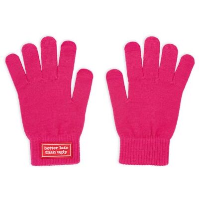 Fisura – Gants hiver femme roses “Better late than ugly”. Gants tactiles chauds et originaux avec message amusant. Accessoire hiver tendance. Idée cadeau parfaite. Fisura – Gants hiver femme roses “Better late than ugly”. Gants tactiles chauds et originaux avec message amusant. Accessoire hiver tendance. Idée cadeau parfaite.
