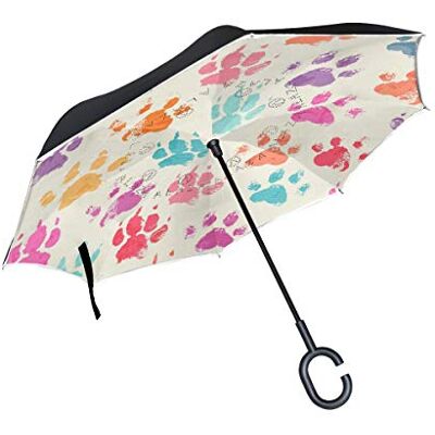 BKEOY Parapluie inversé double couche coloré en forme de patte de chien Grand parapluie coupe-vent imperméable pour l'extérieur et les voyages, multicolore, One size BKEOY Parapluie inversé double couche coloré en forme de patte de chien Grand parapluie coupe-vent imperméable pour l'extérieur et les voyages, multicolore, One size