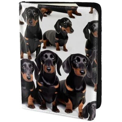 YQxwJL Étui de passeport en cuir imprimé teckel Weiner pour homme et femme, noir, One Size YQxwJL Étui de passeport en cuir imprimé teckel Weiner pour homme et femme, noir, One Size