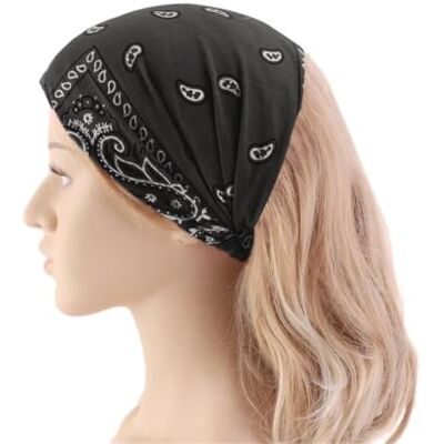 EWUHYFP Bandeau élastique avec imprimé torsadé pour les cheveux, bandeaux larges, foulard, grand turban (noir) EWUHYFP Bandeau élastique avec imprimé torsadé pour les cheveux, bandeaux larges, foulard, grand turban (noir)