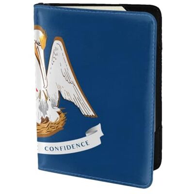 YQxwJL Étui de passeport en cuir imprimé drapeau de l'État de Louisiane pour homme et femme, noir, One Size YQxwJL Étui de passeport en cuir imprimé drapeau de l'État de Louisiane pour homme et femme, noir, One Size
