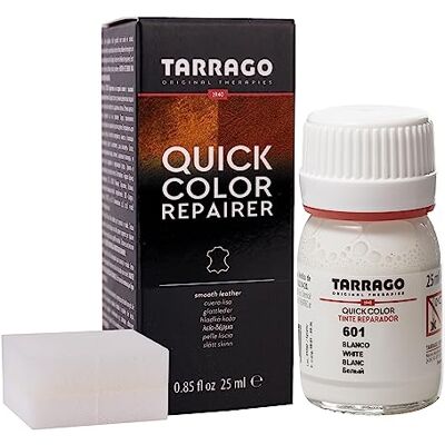 Tarrago Quick Color 25 ml Colorant Renouvellement de couleur pour chaussures en cuir lisse et toile, Blanc (601), 20.00 ml Tarrago Quick Color 25 ml Colorant Renouvellement de couleur pour chaussures en cuir lisse et toile, Blanc (601), 20.00 ml