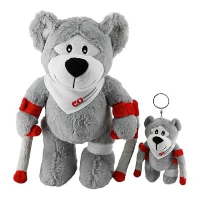 Ossenberg OssenBären Lot d'ours en peluche avec béquilles Adorable ours en peluche avec béquilles rouges et blanches 1 x grand, 1 x petit avec anneau porte-clés Ossenberg OssenBären Lot d'ours en peluche avec béquilles Adorable ours en peluche avec béquilles rouges et blanches 1 x grand, 1 x petit avec anneau porte-clés