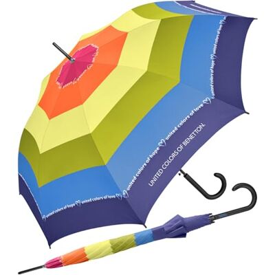 United Benetton Parapluie long automatique à pois, Texte arc-en-ciel, 105 cm United Benetton Parapluie long automatique à pois, Texte arc-en-ciel, 105 cm