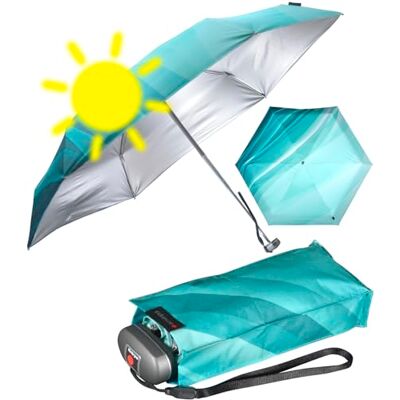 Knirps Mini parapluie de poche de voyage petit et léger rayures, Wave Blue Silver Heatshield Protection UV et chaleur, 93 cm, Super mini compact Knirps Mini parapluie de poche de voyage petit et léger rayures, Wave Blue Silver Heatshield Protection UV et chaleur, 93 cm, Super mini compact