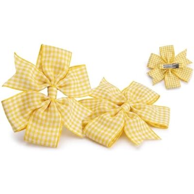 My Ribbon Laces Lot de 2 pinces à cheveux à carreaux vichy jaunes avec nœuds, idéales pour les filles assorties pour la rentrée scolaire My Ribbon Laces Lot de 2 pinces à cheveux à carreaux vichy jaunes avec nœuds, idéales pour les filles assorties pour la rentrée scolaire