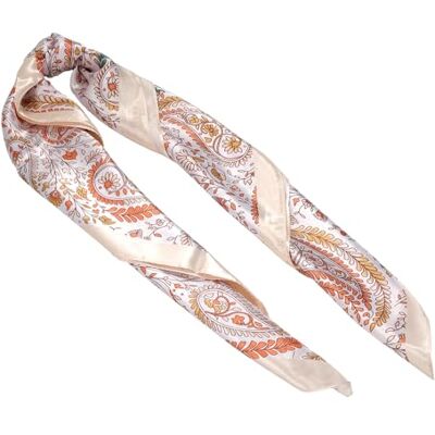 JewelryWe Grand foulard carré 90 x 90 cm pour femme : bandana en satin jaune avec motif cachemire vintage foulard cheveux cheveux cheveux JewelryWe Grand foulard carré 90 x 90 cm pour femme : bandana en satin jaune avec motif cachemire vintage foulard cheveux cheveux cheveux
