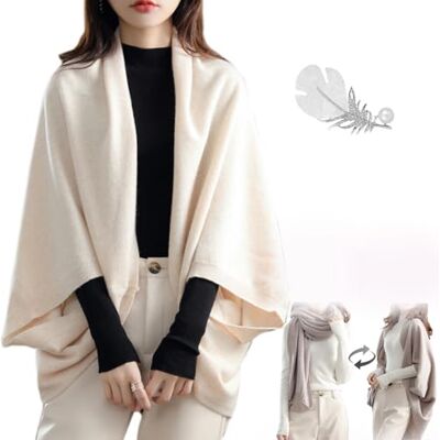 MAYNUO Châle Chaud à Double Usage en Faux Cachemire, Écharpe en Laine Avec Manches, Manteau Cardigan Doux Solide Automne Hiver, Tricot Léger (Beige, Taille Unique) MAYNUO Châle Chaud à Double Usage en Faux Cachemire, Écharpe en Laine Avec Manches, Manteau Cardigan Doux Solide Automne Hiver, Tricot Léger (Beige, Taille Unique)