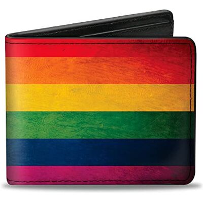 Buckle-Down Portefeuille à deux volets en polyuréthane Drapeau Pride vieilli arc-en-ciel pour homme, multicolore, 10.1 cm x 8.89 cm Buckle-Down Portefeuille à deux volets en polyuréthane Drapeau Pride vieilli arc-en-ciel pour homme, multicolore, 10.1 cm x 8.89 cm