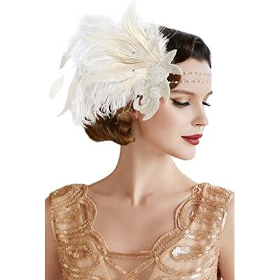 BABEYOND Bandeau à plumes style années 1920 pour femme style Charleston Great Gatsby Accessoire de costume de carnaval Blanc BABEYOND Bandeau à plumes style années 1920 pour femme style Charleston Great Gatsby Accessoire de costume de carnaval Blanc