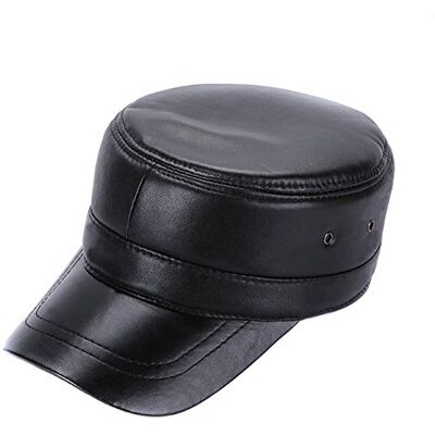 Sandy Ting Casquette militaire vintage en cuir d'agneau massif Noir Sandy Ting Casquette militaire vintage en cuir d'agneau massif Noir