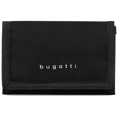 bugatti Trifold Portefeuille Unisexe fermeture auto-agrippante, compartiment monnaie et protection RFID, noir bugatti Trifold Portefeuille Unisexe fermeture auto-agrippante, compartiment monnaie et protection RFID, noir