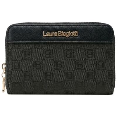 Laura Biagiotti Grand portefeuille femme en PU et tissu logo, avec porte-monnaie et boîte cadeau, Noir , Compatto, Compact Laura Biagiotti Grand portefeuille femme en PU et tissu logo, avec porte-monnaie et boîte cadeau, Noir , Compatto, Compact