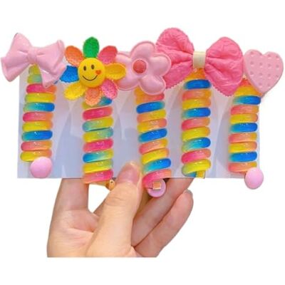 HNULGVI Lot de 5 chouchous à cheveux en spirale pour enfants Pour téléphone En forme de queue de cheval Élastiques colorés Pour les cheveux de filles à la mode HNULGVI Lot de 5 chouchous à cheveux en spirale pour enfants Pour téléphone En forme de queue de cheval Élastiques colorés Pour les cheveux de filles à la mode