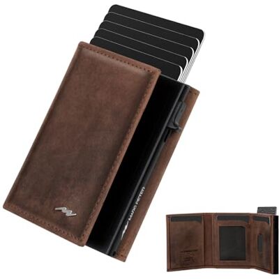 Marc Peter ® Portefeuille fin pour homme avec compartiment à pièces de monnaie et protection RFID, portefeuille en cuir, 9 compartiments pour cartes de crédit, petit porte-cartes pour homme, marron Marc Peter ® Portefeuille fin pour homme avec compartiment à pièces de monnaie et protection RFID, portefeuille en cuir, 9 compartiments pour cartes de crédit, petit porte-cartes pour homme, marron