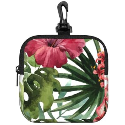 Poadnly Sac de rangement carré à fermeture éclair en néoprène avec imprimé fleur d'hibiscus, petit portefeuille, pochette à monnaie, porte-monnaie Poadnly Sac de rangement carré à fermeture éclair en néoprène avec imprimé fleur d'hibiscus, petit portefeuille, pochette à monnaie, porte-monnaie