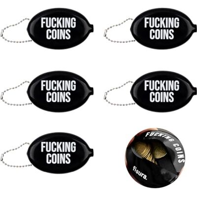 Fisura – Porte-monnaie ovale en gomme “F*cking coins” noir. Style rétro avec chaîne, mini portefeuille unisexe de poche, idée cadeau originale. 5 unités. Fisura – Porte-monnaie ovale en gomme “F*cking coins” noir. Style rétro avec chaîne, mini portefeuille unisexe de poche, idée cadeau originale. 5 unités.