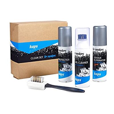 Kaps Kit de Nettoyage Chaussures pour Baskets 4 Gel Nettoyant pour Baskets, Spray Protecteur Hydrofuge, Èliminateur D'odeurs 100 ml, Brosse pour Nubuck et Daim Convient aux Chaussures de Sport Kaps Kit de Nettoyage Chaussures pour Baskets 4 Gel Nettoyant pour Baskets, Spray Protecteur Hydrofuge, Èliminateur D'odeurs 100 ml, Brosse pour Nubuck et Daim Convient aux Chaussures de Sport