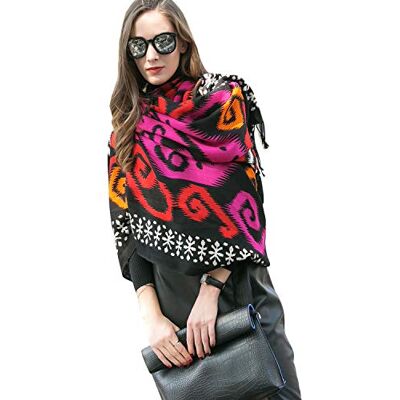 DANA XU 100% pure laine mérinos extra large pashmina châle et enveloppement pour femmes couverture florale surdimensionnée d'hiver, Rouge chiné, 96 in* 43.31 in DANA XU 100% pure laine mérinos extra large pashmina châle et enveloppement pour femmes couverture florale surdimensionnée d'hiver, Rouge chiné, 96 in* 43.31 in