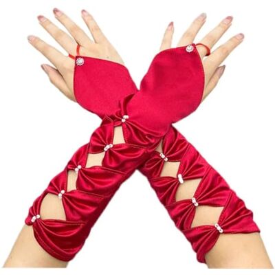 CHENWEIHAI Gants brillants pour femme avec crochet creux Nœud papillon Gants en satin Robe de soirée dîner (taille unique/bordeaux) CHENWEIHAI Gants brillants pour femme avec crochet creux Nœud papillon Gants en satin Robe de soirée dîner (taille unique/bordeaux)
