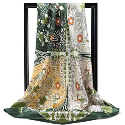 Ecroon Écharpe En Soie pour Femmes Grand Satin Carré Tête Cou Foulards Léger Neckerchief Élégant Écharpe, #18, taille unique Ecroon Écharpe En Soie pour Femmes Grand Satin Carré Tête Cou Foulards Léger Neckerchief Élégant Écharpe, #18, taille unique