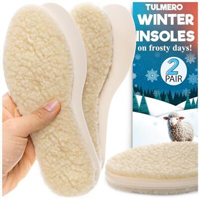 TULMERO Lot de 2 paires de semelles intérieures en peau d'agneau, chauffantes, pour chaussures, thermiques, en laine et mousse de latex, pour l'hiver, pointure 29 TULMERO Lot de 2 paires de semelles intérieures en peau d'agneau, chauffantes, pour chaussures, thermiques, en laine et mousse de latex, pour l'hiver, pointure 29