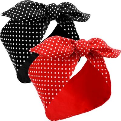 Hicarer 2 Foulards Rouges pour Femmes Écharpe de Tête Rétro des Années 1940 Bandeau Bandana d'Arc Noir Boho Bandeau d'Oreille de Lapin Vintage Accessoires de Cheveux de Filles (Motif à pois) Hicarer 2 Foulards Rouges pour Femmes Écharpe de Tête Rétro des Années 1940 Bandeau Bandana d'Arc Noir Boho Bandeau d'Oreille de Lapin Vintage Accessoires de Cheveux de Filles (Motif à pois)