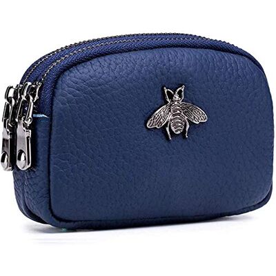 Juvel Porte-Monnaie en Cuir véritable pour Femme Double Zipper Bee Change Pouch Wallet Card Holder Porte-Monnaie Mini Simple Cute Coin Pocket utile pour Les Femmes, Bleu, S Juvel Porte-Monnaie en Cuir véritable pour Femme Double Zipper Bee Change Pouch Wallet Card Holder Porte-Monnaie Mini Simple Cute Coin Pocket utile pour Les Femmes, Bleu, S