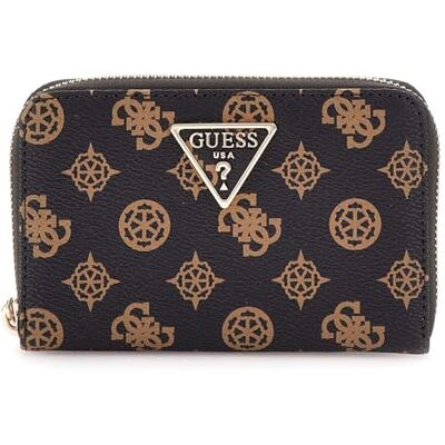 GUESS Laurel Portefeuille zippé avec logo M Mocha, Logo Mocha GUESS Laurel Portefeuille zippé avec logo M Mocha, Logo Mocha