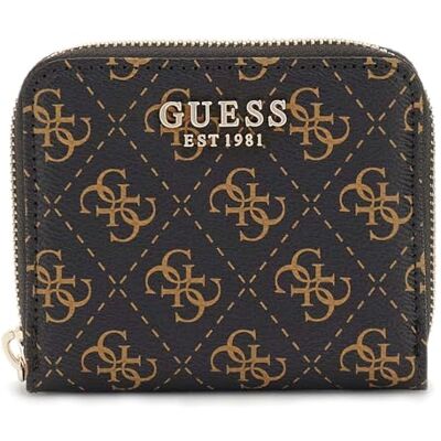 GUESS Laurel SLG Small Zip Around Wallet Brown Logo GUESS Laurel SLG Small Zip Around Wallet Brown Logo