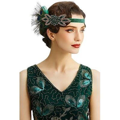 BABEYOND 1920s Bandeau de Plumes pour Femme Style Années 20 Bandeau à Cheveux Charleston Accessoire de Déguisement Taille Unique Vert Foncé BABEYOND 1920s Bandeau de Plumes pour Femme Style Années 20 Bandeau à Cheveux Charleston Accessoire de Déguisement Taille Unique Vert Foncé
