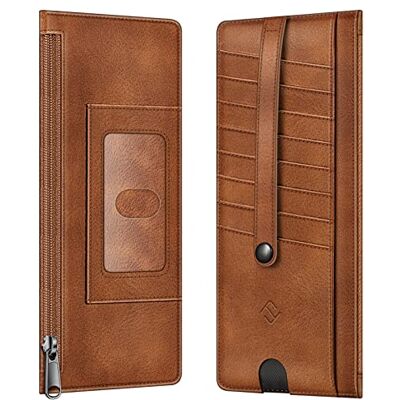 FINTIE Portefeuille fin pour cartes de crédit, porte-cartes de visite avec blocage RFID et poche zippée pour espèces, pièces de monnaie, reçus, carte d'identité, marron FINTIE Portefeuille fin pour cartes de crédit, porte-cartes de visite avec blocage RFID et poche zippée pour espèces, pièces de monnaie, reçus, carte d'identité, marron