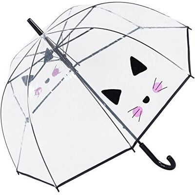 Susino Selfie Chat Capot Umbrella Stick Noir & Rose 85 cm, Clear with Photographic Print, parapluie Susino Selfie Chat Capot Umbrella Stick Noir & Rose 85 cm, Clear with Photographic Print, parapluie
