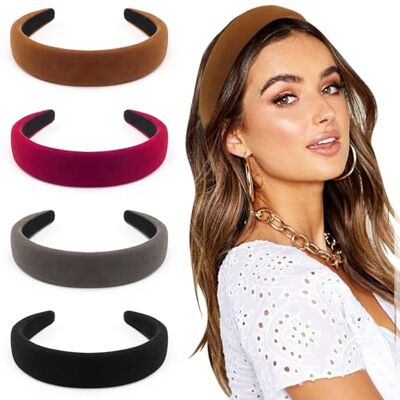 DRESHOW 4 Pièces Bandeaux pour Femmes et Filles Velours Doux Bandeau Mode Boho Large Barrettes à cheveux Non glissant Cheveux Accessoires DRESHOW 4 Pièces Bandeaux pour Femmes et Filles Velours Doux Bandeau Mode Boho Large Barrettes à cheveux Non glissant Cheveux Accessoires