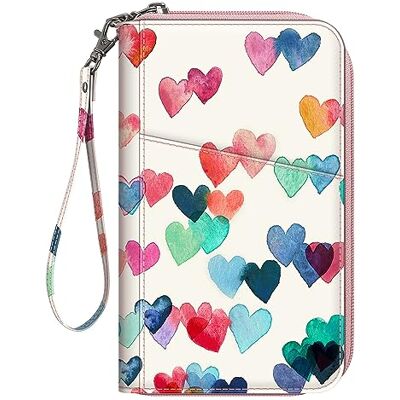 FINTIE Portefeuille de voyage pour famille 4-6, blocage RFID, pochette pour passeports, cartes de visite, cartes de crédit, cartes d'embarquement, cœur qui pleuve FINTIE Portefeuille de voyage pour famille 4-6, blocage RFID, pochette pour passeports, cartes de visite, cartes de crédit, cartes d'embarquement, cœur qui pleuve