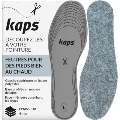 Kaps Semelles Intérieures Chaussures pour Homme et Femme en Feutre, Semelles Antidérapantes et Isolantes, Taille Ajustable à Découper Kaps Semelles Intérieures Chaussures pour Homme et Femme en Feutre, Semelles Antidérapantes et Isolantes, Taille Ajustable à Découper