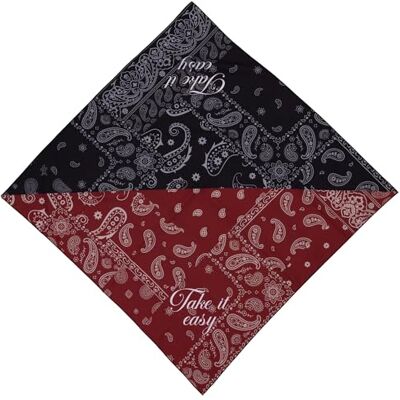 Fisura – Foulard femme original « Take It Easy » imprimé paisley noir et rouge, bandana carré 70 x 70 cm, accessoire mode pour cou, tête ou sac, idée cadeau femme Fisura – Foulard femme original « Take It Easy » imprimé paisley noir et rouge, bandana carré 70 x 70 cm, accessoire mode pour cou, tête ou sac, idée cadeau femme