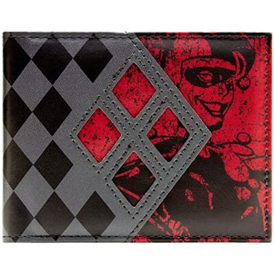 The Dark Knight Joker Harley Quinn Diamants Portefeuille Bi-Fold avec Porte-ID & Porte-Carte, Gris The Dark Knight Joker Harley Quinn Diamants Portefeuille Bi-Fold avec Porte-ID & Porte-Carte, Gris