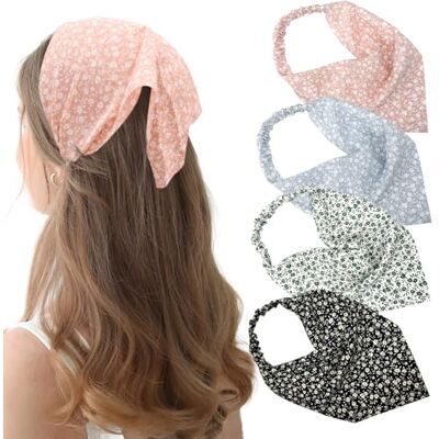 mtuihfo Lot de 4 bandanas floraux, bandanas élastiques en mousseline de soie pour femmes et filles mtuihfo Lot de 4 bandanas floraux, bandanas élastiques en mousseline de soie pour femmes et filles