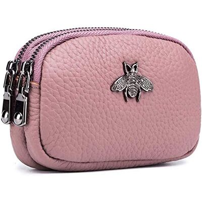 Juvel Porte-Monnaie en Cuir véritable pour Femme Double Zipper Bee Change Pouch Wallet Card Holder Porte-Monnaie Mini Simple Cute Coin Pocket utile pour Les Femmes, Rose, S Juvel Porte-Monnaie en Cuir véritable pour Femme Double Zipper Bee Change Pouch Wallet Card Holder Porte-Monnaie Mini Simple Cute Coin Pocket utile pour Les Femmes, Rose, S