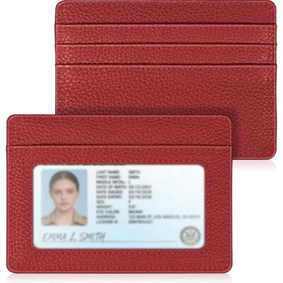 FINTIE Portefeuille fin minimaliste avec poche avant, blocage RFID, porte-cartes de crédit avec fenêtre pour carte d'identité pour homme et femme, rouge coquelicot, Compact, Moderne FINTIE Portefeuille fin minimaliste avec poche avant, blocage RFID, porte-cartes de crédit avec fenêtre pour carte d'identité pour homme et femme, rouge coquelicot, Compact, Moderne