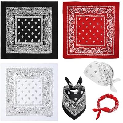 Aililong 3 Set Bandana Foulard Femmes et Hommes, Multifonctionnel Grand Bandana Paisley Foulards en Coton, Foulard pour Cheveux Foulard (55 x 55 cm, Rouge, Noir, Blanc) Aililong 3 Set Bandana Foulard Femmes et Hommes, Multifonctionnel Grand Bandana Paisley Foulards en Coton, Foulard pour Cheveux Foulard (55 x 55 cm, Rouge, Noir, Blanc)