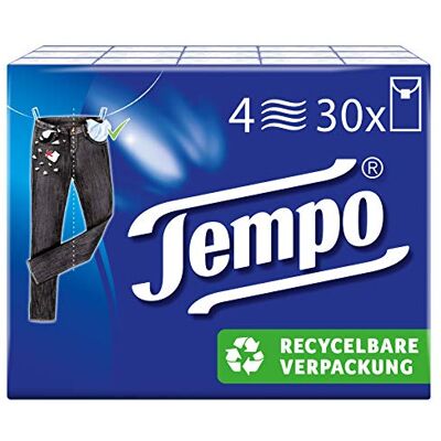 Tempo Mouchoirs classiques en papier 4 couches de qualité éprouvée, 30 x 10 mouchoirs (300 lingettes) Tempo Mouchoirs classiques en papier 4 couches de qualité éprouvée, 30 x 10 mouchoirs (300 lingettes)