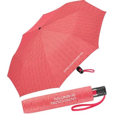 United Benetton Mini parapluie de poche automatique à pois, Rayures ondulées azalée, 95 cm United Benetton Mini parapluie de poche automatique à pois, Rayures ondulées azalée, 95 cm