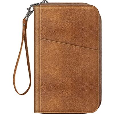 FINTIE Portefeuille de voyage pour la famille, blocage RFID, pochette pour passeports, cartes de visite, cartes de crédit, cartes d'embarquement, marron, Porte-passeport familial FINTIE Portefeuille de voyage pour la famille, blocage RFID, pochette pour passeports, cartes de visite, cartes de crédit, cartes d'embarquement, marron, Porte-passeport familial