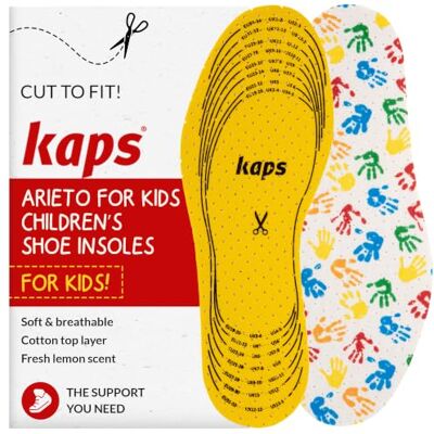 Kaps Semelles Enfant à Découper jusqu'à 23 cm, Respirantes Arieto Surface coton doux, mousse latex double couche, parfum citron léger, perforée, pour bottes, baskets et chaussures d'école Kaps Semelles Enfant à Découper jusqu'à 23 cm, Respirantes Arieto Surface coton doux, mousse latex double couche, parfum citron léger, perforée, pour bottes, baskets et chaussures d'école