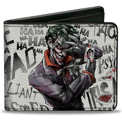 Buckle-Down Men's PU Bifold Wallet-Joker Brilliant-Twisted-Insane-MAD Psycho Pose/Cards White/Grays, Multicolor, 4.0" x 3.5 Buckle-Down Men's PU Bifold Wallet-Joker Brilliant-Twisted-Insane-MAD Psycho Pose/Cards White/Grays, Multicolor, 4.0" x 3.5