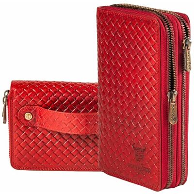 MATADOR #Madrid Portefeuille en cuir pour femme avec boîte cadeau élégante, portefeuille élégant avec bloqueur RFID, portefeuille de luxe pour femme, nombreux compartiments pour cartes, Tressé rouge MATADOR #Madrid Portefeuille en cuir pour femme avec boîte cadeau élégante, portefeuille élégant avec bloqueur RFID, portefeuille de luxe pour femme, nombreux compartiments pour cartes, Tressé rouge