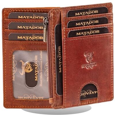 MATADOR Montréal Portefeuille ultra fin Grand compartiment zippé En cuir fin et plat Protection RFID Étui pour cartes de crédit Boîte cadeau incluse Marron vintage. MATADOR Montréal Portefeuille ultra fin Grand compartiment zippé En cuir fin et plat Protection RFID Étui pour cartes de crédit Boîte cadeau incluse Marron vintage.