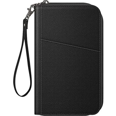 FINTIE Portefeuille de voyage pour la famille 4-6, blocage RFID, pochette pour passeports, cartes de visite, cartes de crédit, cartes d'embarquement, noir Étui pour cartes de crédit avec blocage RFID pour homme et femme FINTIE Portefeuille de voyage pour la famille 4-6, blocage RFID, pochette pour passeports, cartes de visite, cartes de crédit, cartes d'embarquement, noir Étui pour cartes de crédit avec blocage RFID pour homme et femme
